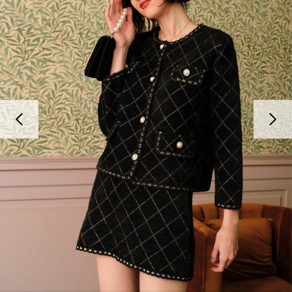 The Argyle Cardigan And Mini Skirt Set - Picture 1 of 9